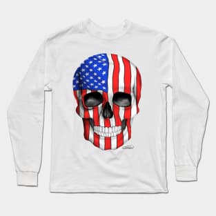 American Flag Skull (On White Background) Long Sleeve T-Shirt